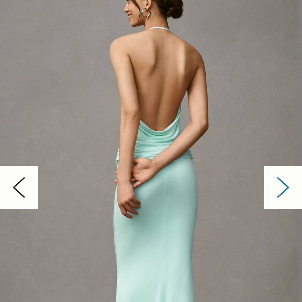 Anthropologie Katie May Selene Halter Cowl-Neck Mermaid Ruched Maxi Dress, Small